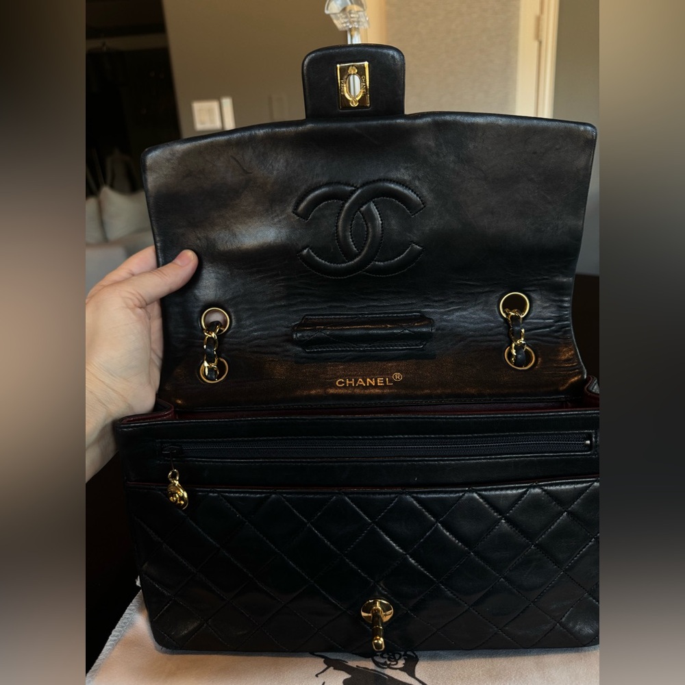 CHANEL Vintage CC Single Flap Bag Lambskin 24K Gold Black Karl Lagerfeld - Picture 14 of 17